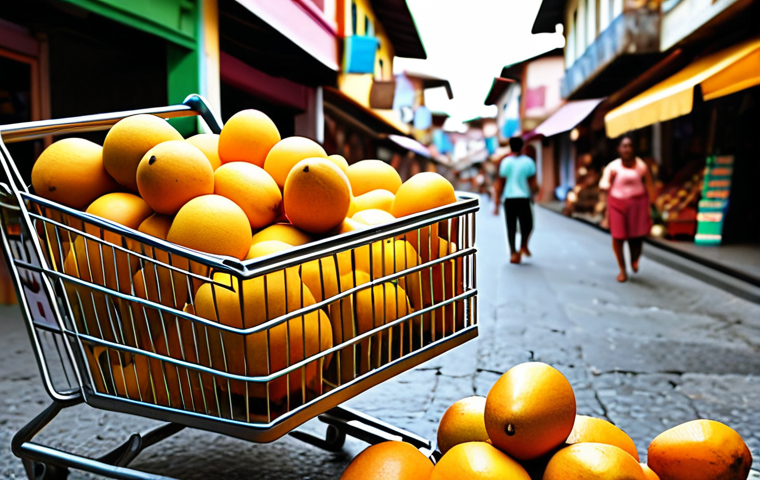 The Abandoned Cart**
*Prompt:* A digital illustration depicting an abandoned shopping cart in a vibrant, bustling Brazilian marketplace (feira). Overripe tropical fruits like mangoes and papayas are overflowing from the cart, symbolizing lost potential. The background should show blurred figures of shoppers, subtly highlighting the missed opportunity. Focus on warm, inviting colors, but with a slight sense of regret and missed connection. The style should be modern and slightly whimsical, appealing to a younger demographic used to online shopping.
**