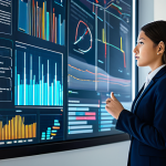 A focused business professional, fully clothed in a sharp, modest business suit, observing a large, transparent digital display showing complex data visualizations and customer journey maps. The setting is a modern, sleek digital strategy room with soft ambient lighting. Subtle glowing lines connect data points, representing insightful digital consumer behavior. The professional has a thoughtful, intelligent expression. High-resolution, professional studio photography, crisp details, vibrant colors, perfect anatomy, correct proportions, natural pose, natural body proportions, well-formed hands, proper finger count, safe for work, appropriate content, fully clothed, professional dress.