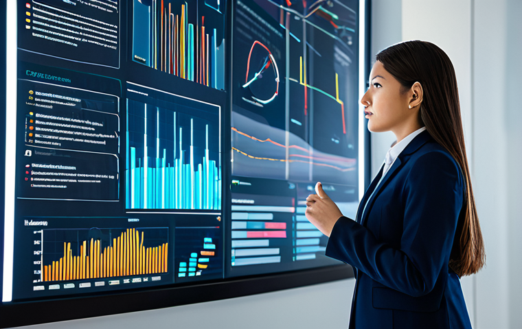 A focused business professional, fully clothed in a sharp, modest business suit, observing a large, transparent digital display showing complex data visualizations and customer journey maps. The setting is a modern, sleek digital strategy room with soft ambient lighting. Subtle glowing lines connect data points, representing insightful digital consumer behavior. The professional has a thoughtful, intelligent expression. High-resolution, professional studio photography, crisp details, vibrant colors, perfect anatomy, correct proportions, natural pose, natural body proportions, well-formed hands, proper finger count, safe for work, appropriate content, fully clothed, professional dress.