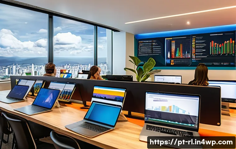 B2C 세일즈 퍼널 최적화 기법 - A vibrant digital marketing office scene in São Paulo, Brazil, showing a diverse team of young profe...